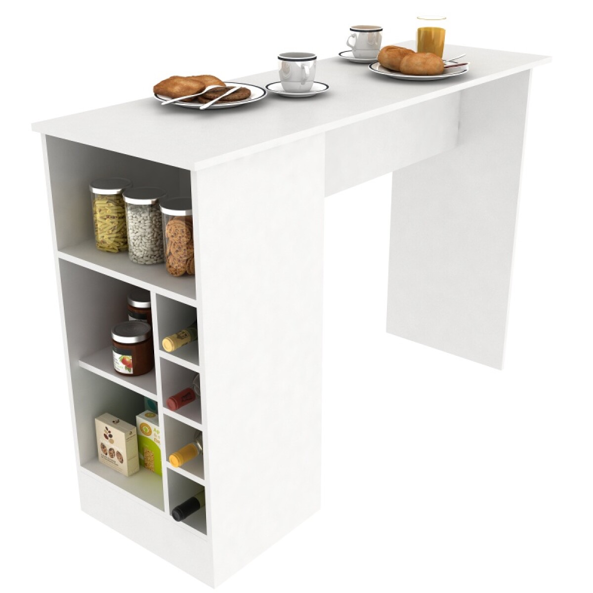 Mueble Barra Desayunador con Estantería y Vinera - MDP - Blanco 