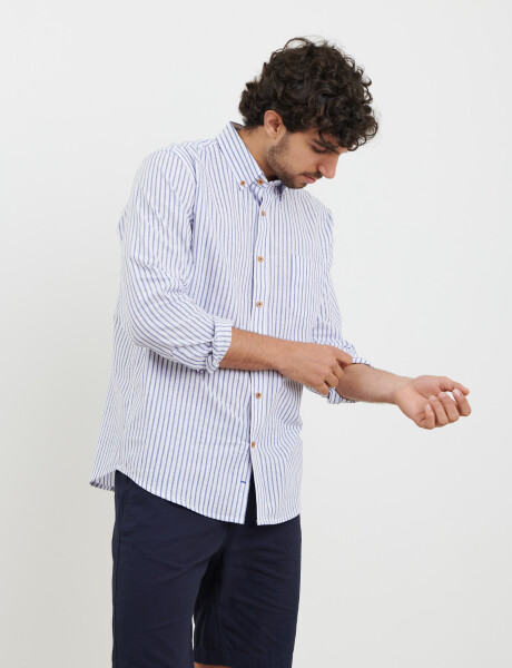 012505 CAMISA HARRINGTON LABEL Azul Melange / Blanco