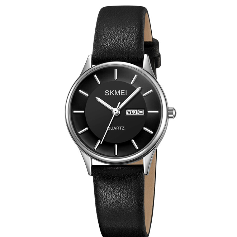 Reloj Skmei 2251SIBK Mujer Analógico Plateado con Esfera Negra y Correa de Cuero Plateado