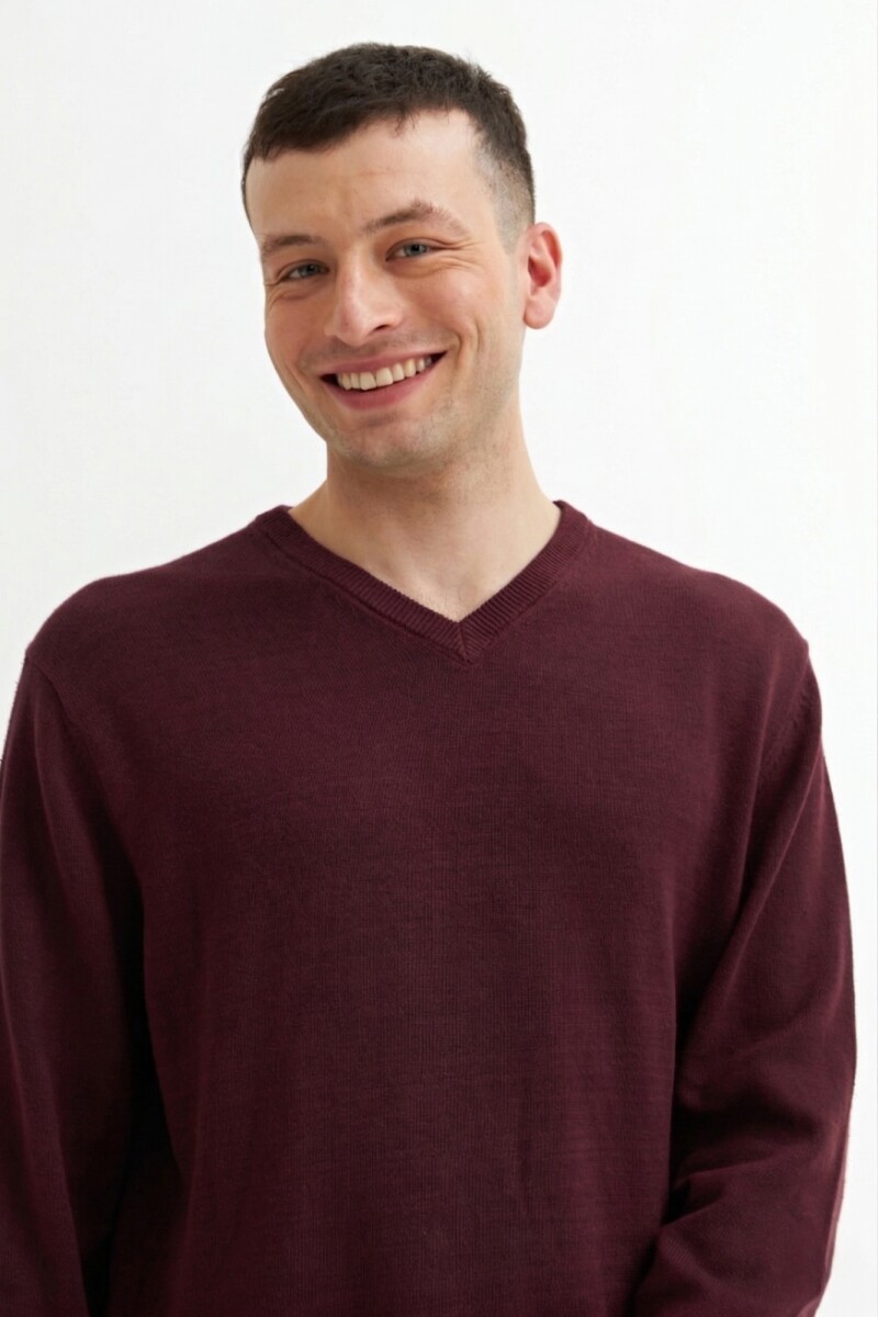 Sweater escote en V BORDO