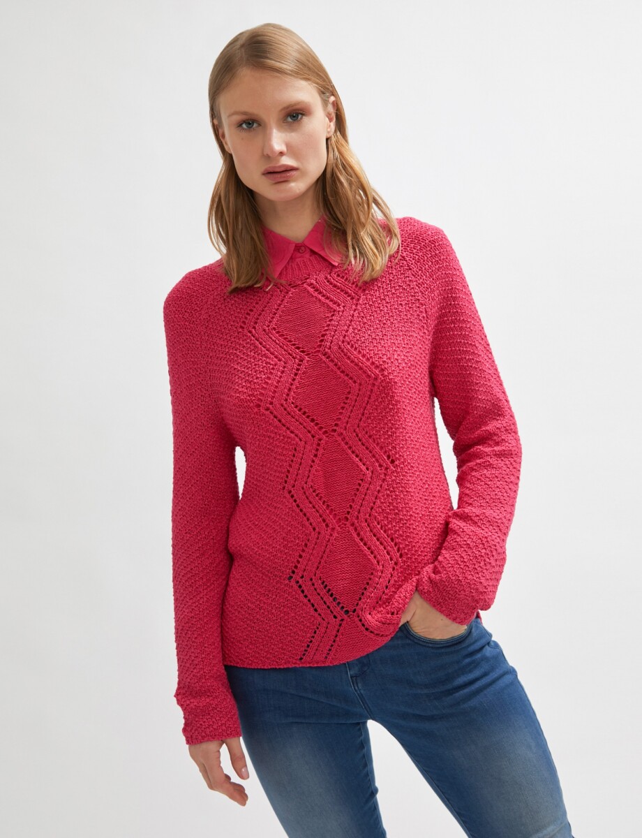 Sweater con detalle calado - fucsia 