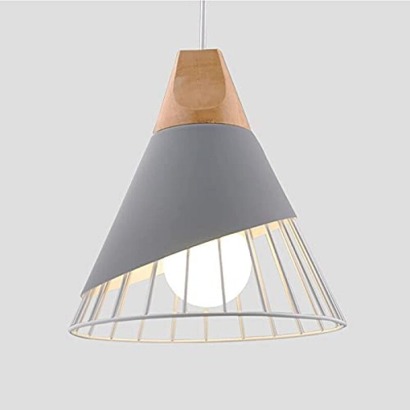 Lampara Nordica Conica Metal Y Madera Columbus Gris