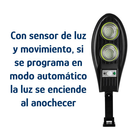 Foco Solar LED Exterior 2 Luces p/Pared Sensor Mov y Control Negro