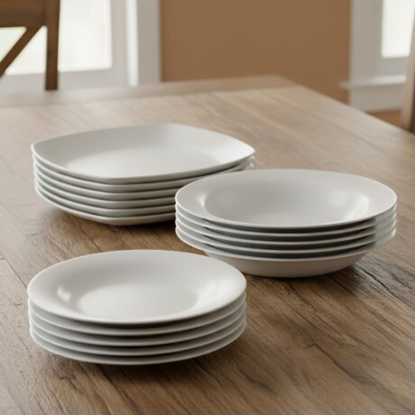 Juego de platos 18 piezas semi cuadrado Opalina BLANCO