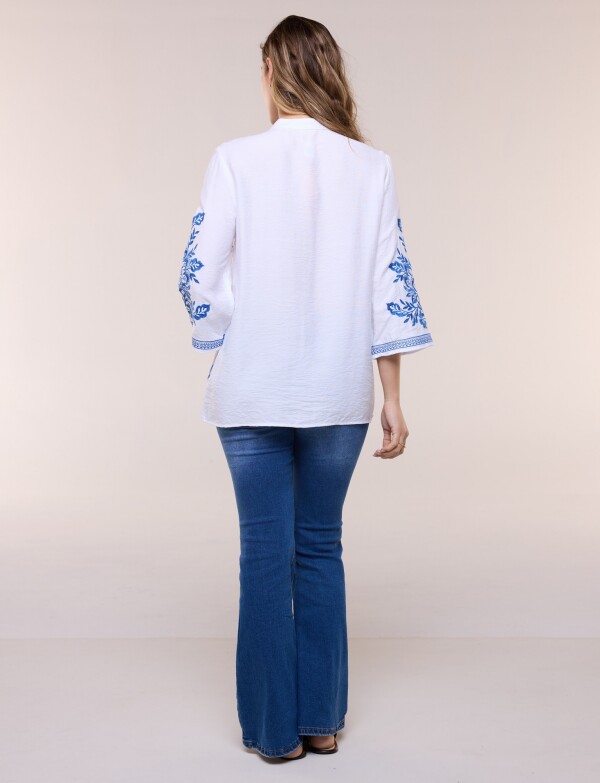 Blusa Bordado Floral BLANCO/AZUL