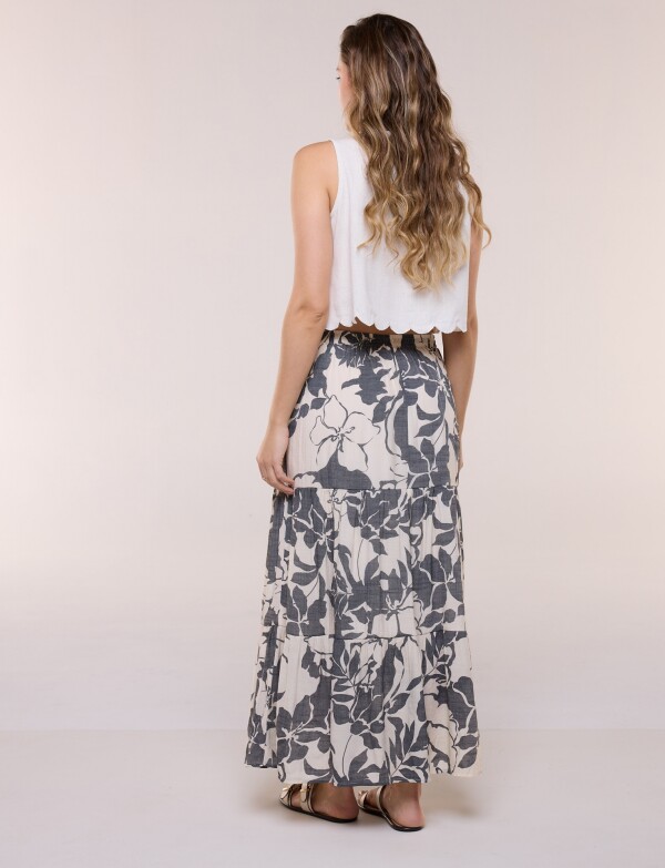 Falda Floral Con Volados Escalonados NEGRO/BEIGE