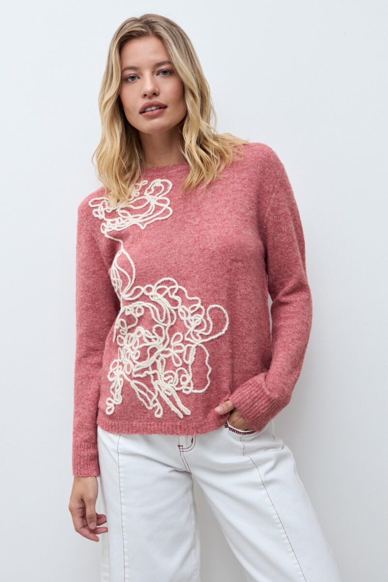 Sweater con bordado rojo melange