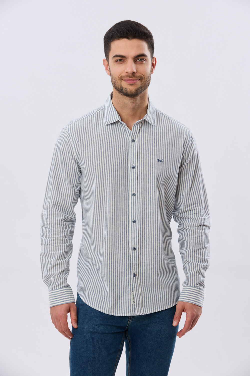 CAMISA RAYADA DE LINO Denim