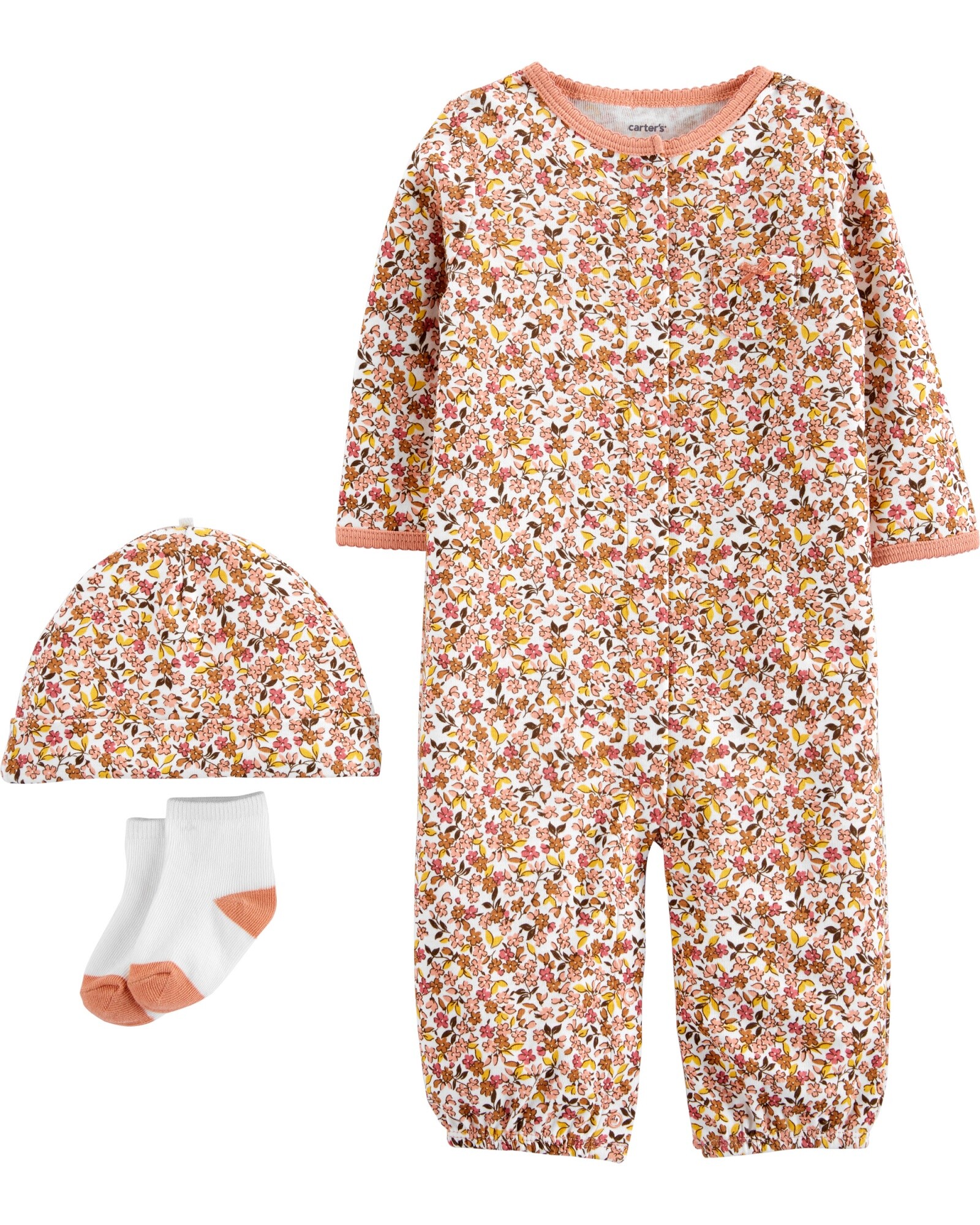 Set tres piezas pijama con gorro y medias de algodón Sin color
