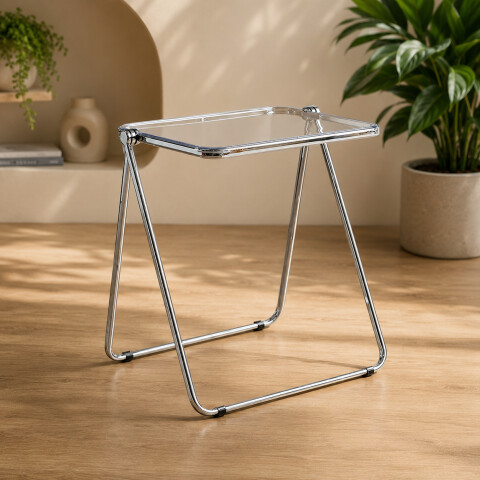 Mesa ComboHome Plia Acrílico Metal Plegable 65x50 Premium Plateada