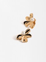 Pendientes Media Flor Con Perla dorado