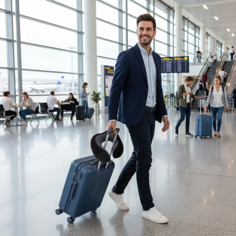 Set Valija CarryOn Rigida + Almohadón Cervical Memoria Negro Azul