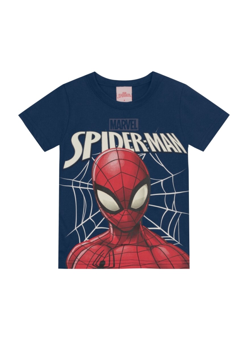 Remera infantil con serigrafia de Spiderman - Azul Marino. 