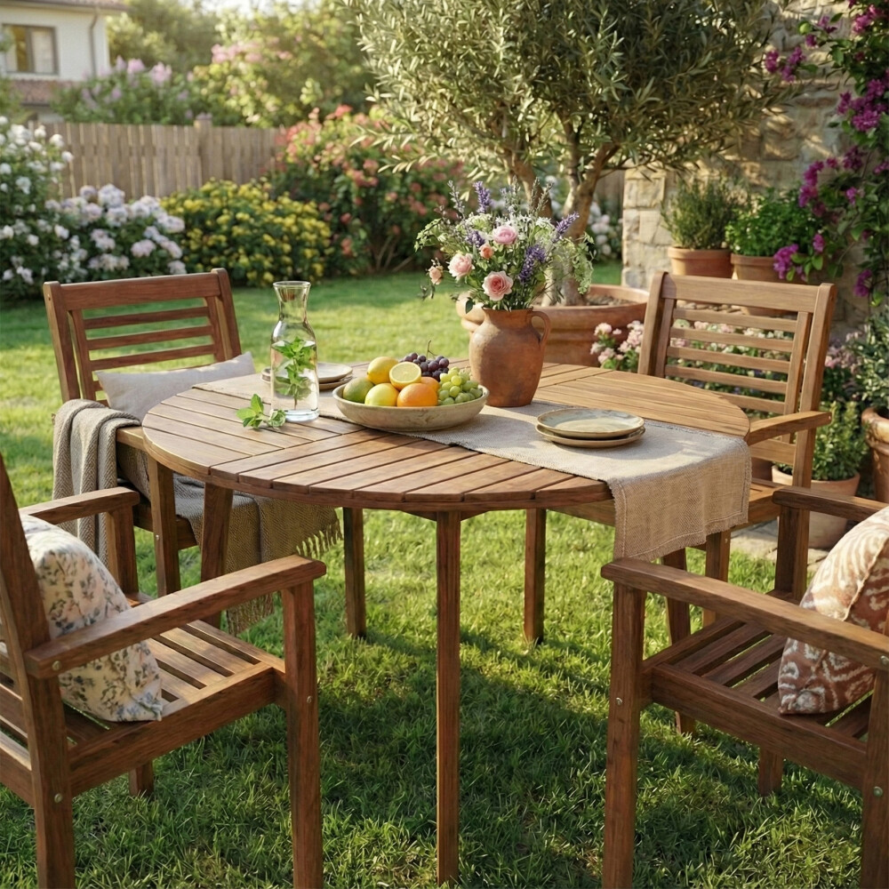 Set de Comedor para Exterior con 4 Sillas Apilables Set de Comedor para Exterior con 4 Sillas Apilables