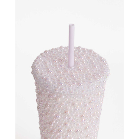 Vaso De Perlas Tono Rosado Con Sorbete Rosa Metalizado