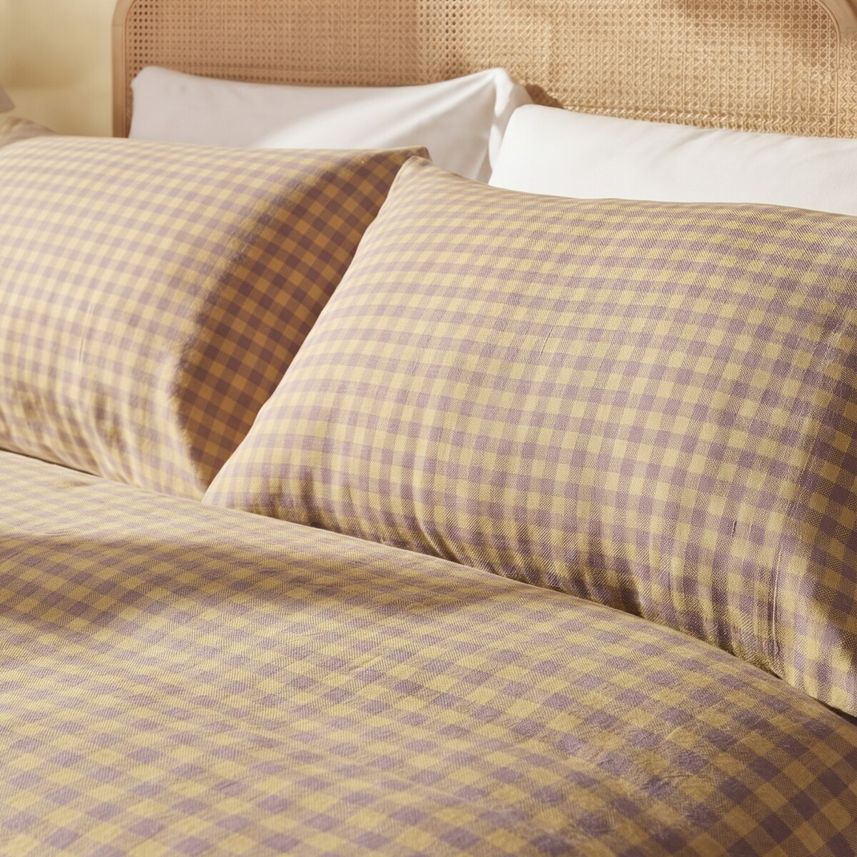 Fundas de almohada algodón Vichy Amarillo - 50x90cm 