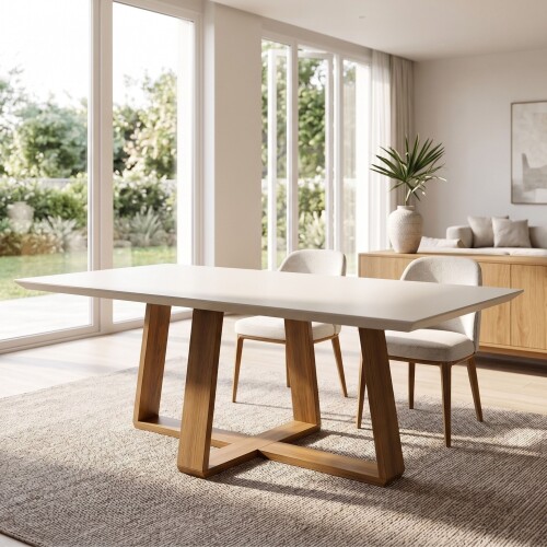 Mesa de Comedor 1.6 Linea Manhattan Vidrio Blanco/Natural Mesa de Comedor 1.6 Linea Manhattan Vidrio Blanco/Natural