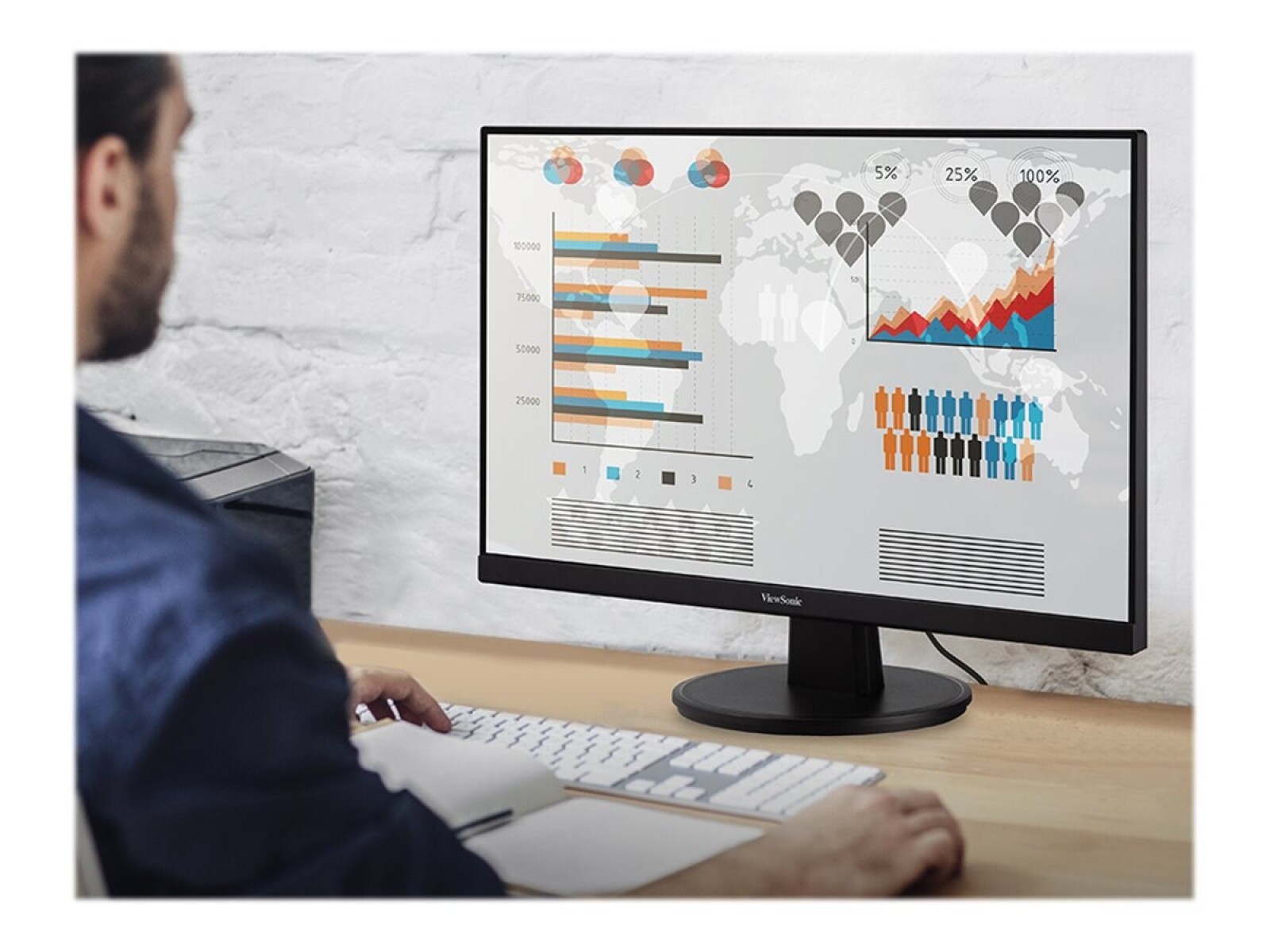 ViewSonic VA2447-MHU - Monitor LED - 24" (23.8" visible) - 1920 x 1080 Full HD (1080p) @ 75 Hz - MVA - 250 cd/m² - 3000:1 - 5 ms 