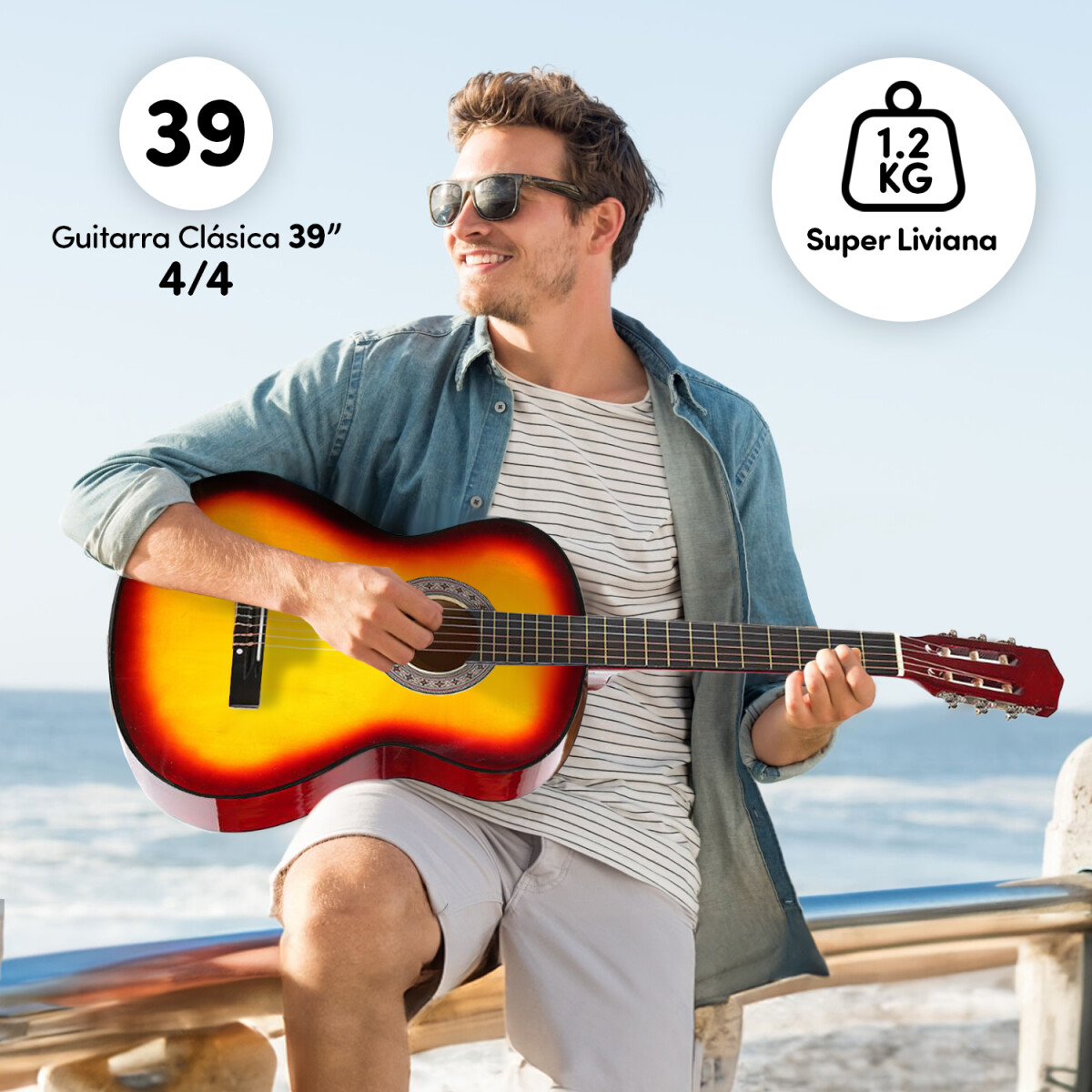 Guitarra Criolla Clásica para Diestros con Funda Color Cedro 