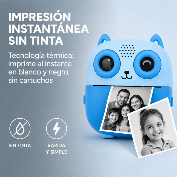 Camara De Fotos Buho Infantil Impresion Instantanea Polaroid Variante Color Azul