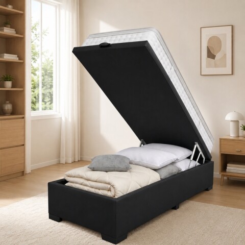 Base Box Baul para Sommier Colchon - Estructura Madera Maciza - Negro 78 x 188 x 35 cm
