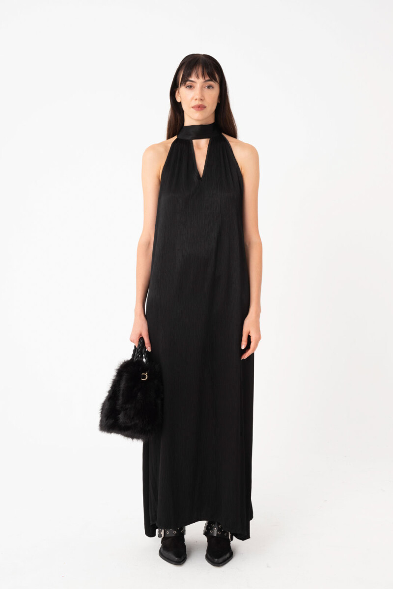 VESTIDO LARGO CUELLO HALTER Negro