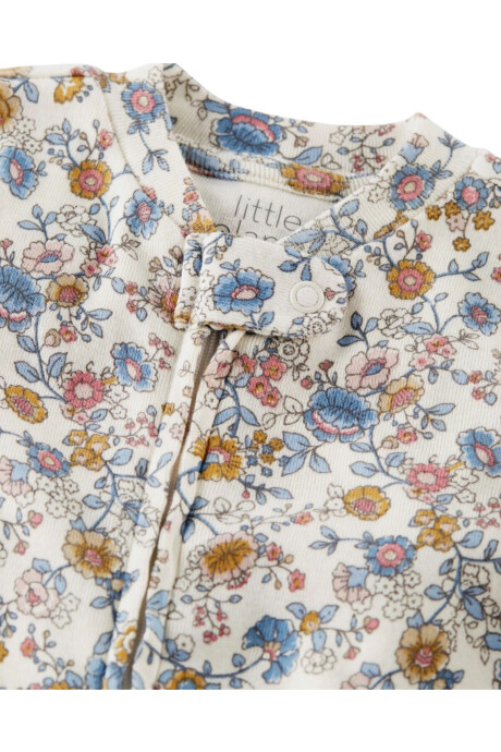 Pijama una pieza de algodón orgánico con pie diseño floral Sin color