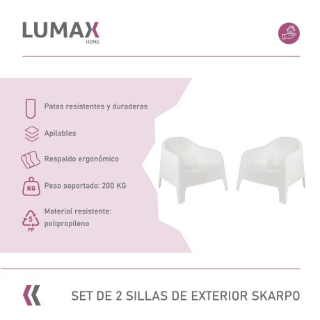 Set de 2 Silla Plastico Skarpo Jardin Liso Blanco
