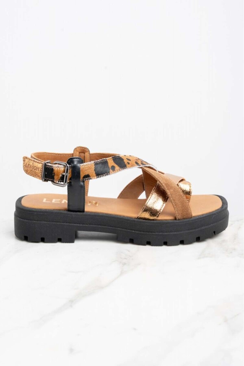 Sandalia Cuero Combinada - Marrón 