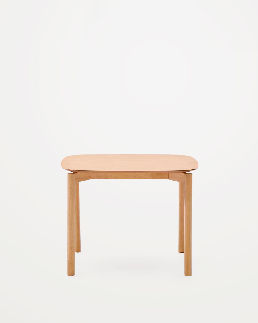 Mesa Indara cuadrada de chapa de fresno y madera maciza de caucho con acabado tono natural 100 x 100 cm