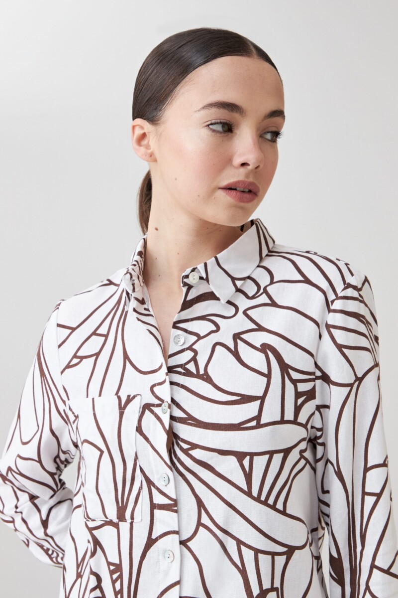 Camisa de lino con estampa abstracta chocolate