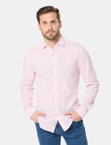CAMISA DE LINO RAYADA Rosa