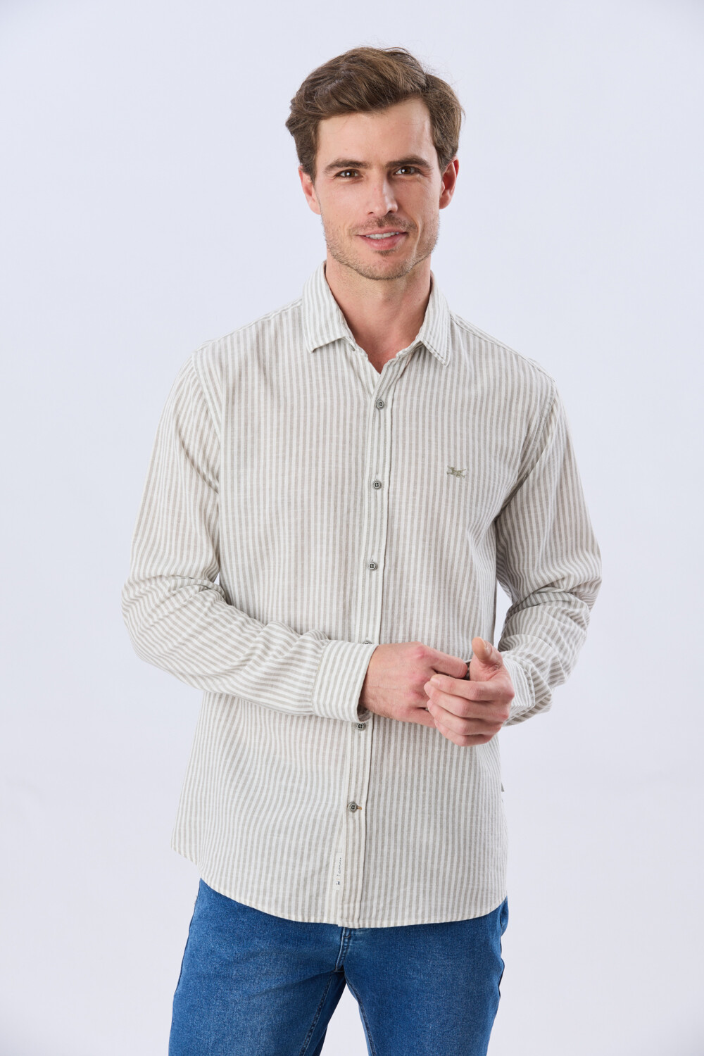 CAMISA RAYADA DE LINO Verde