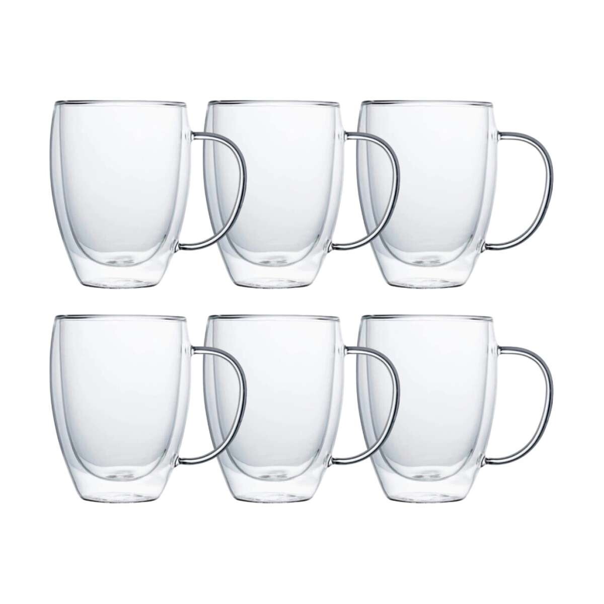 Set x6 Pocillo Doble Vidrio Con Asa de 350 Ml - Sc 