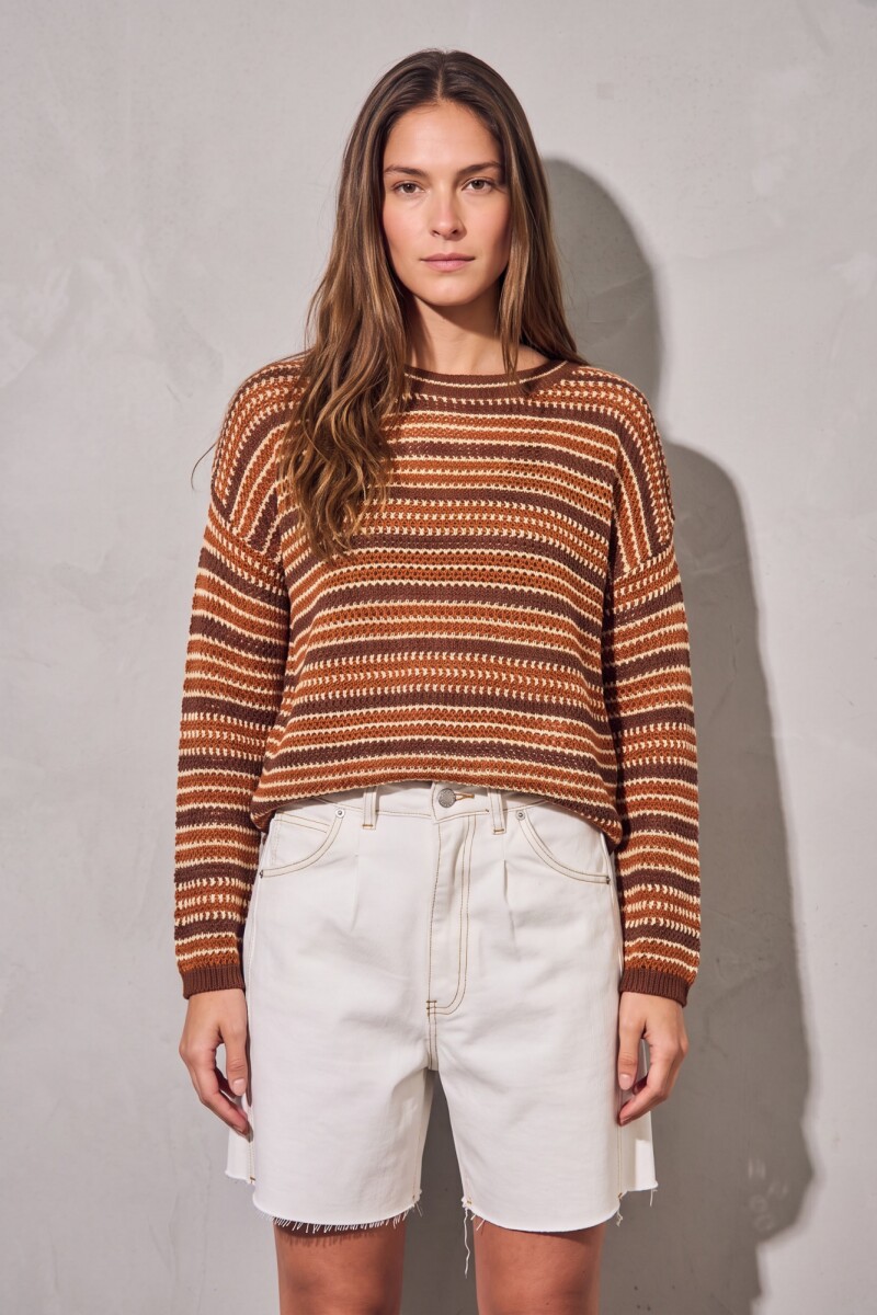 Sweater Rayado Texturado Ocre