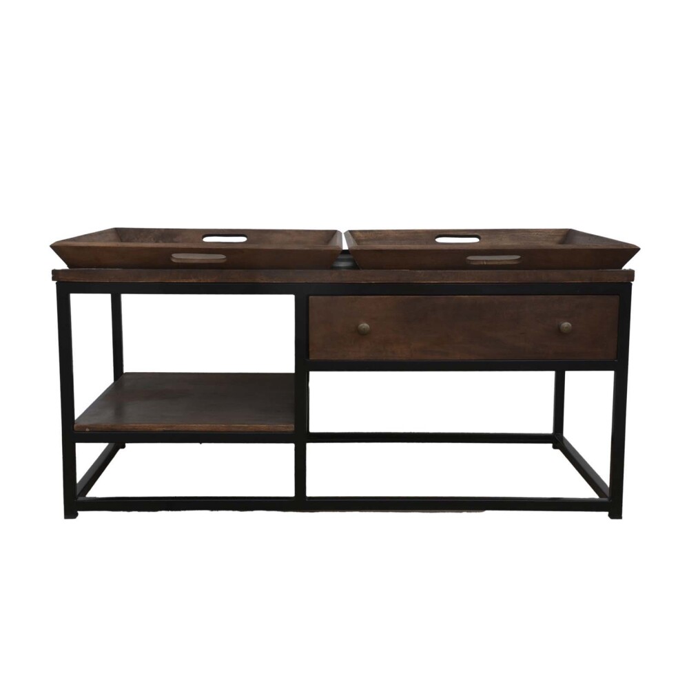 MESA CENTRAL MADERA-DE-MANGO NATURAL-BEIGE BANDEJA NATURAL