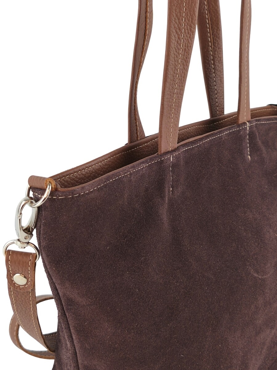 Cartera versátil de cuero y gamuza - Chocolate 