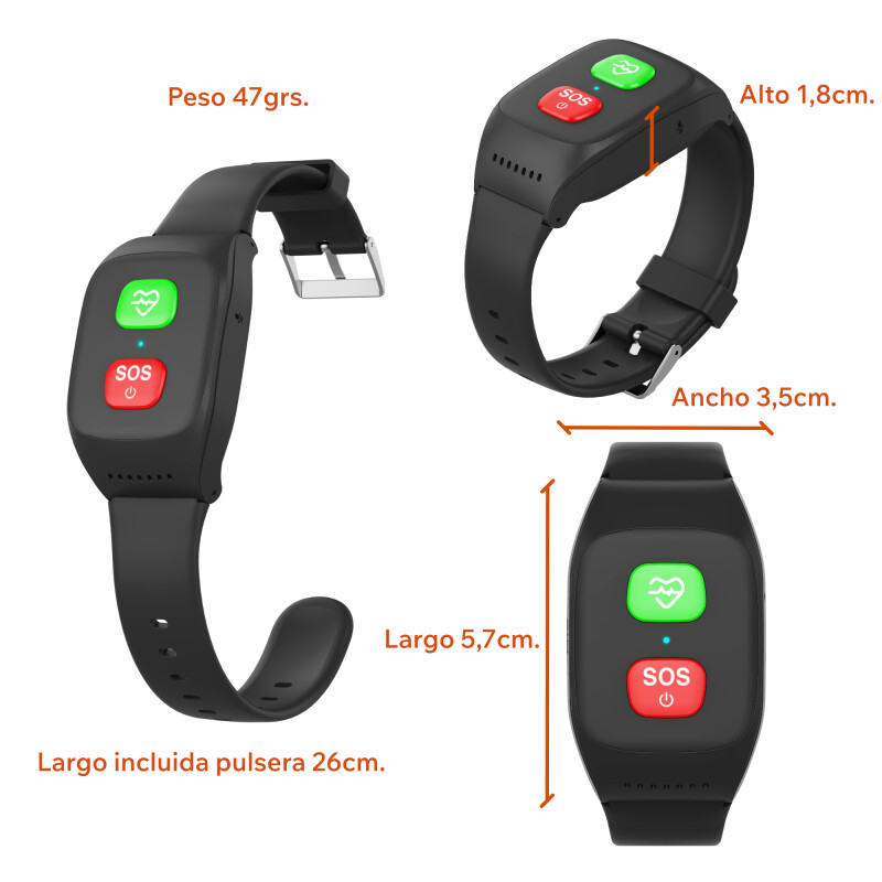 Pulsera Boton SOS Control Caídas Llamadas 4G Sin Color