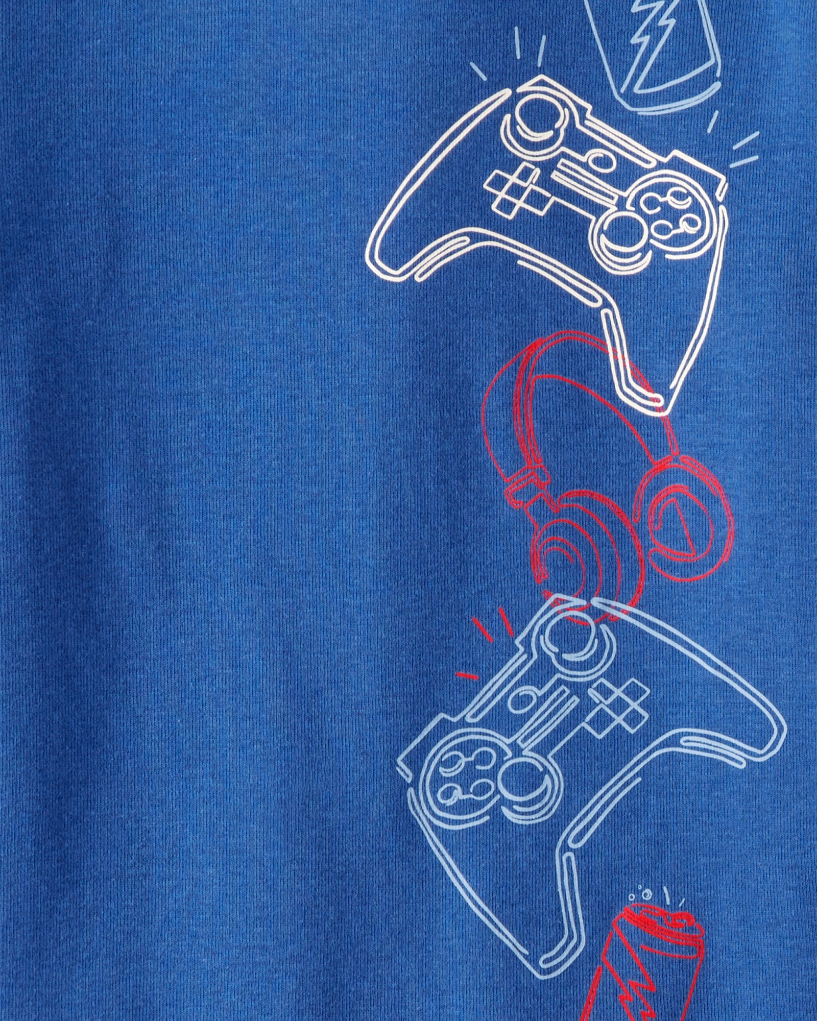 Pijama cuatro piezas de algodón, dos remeras manga larga y dos pantalones, diseño gamer Sin color