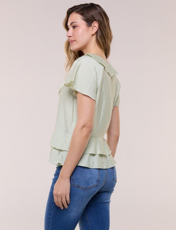 Blusa Satén Péplum VERDE CLARO