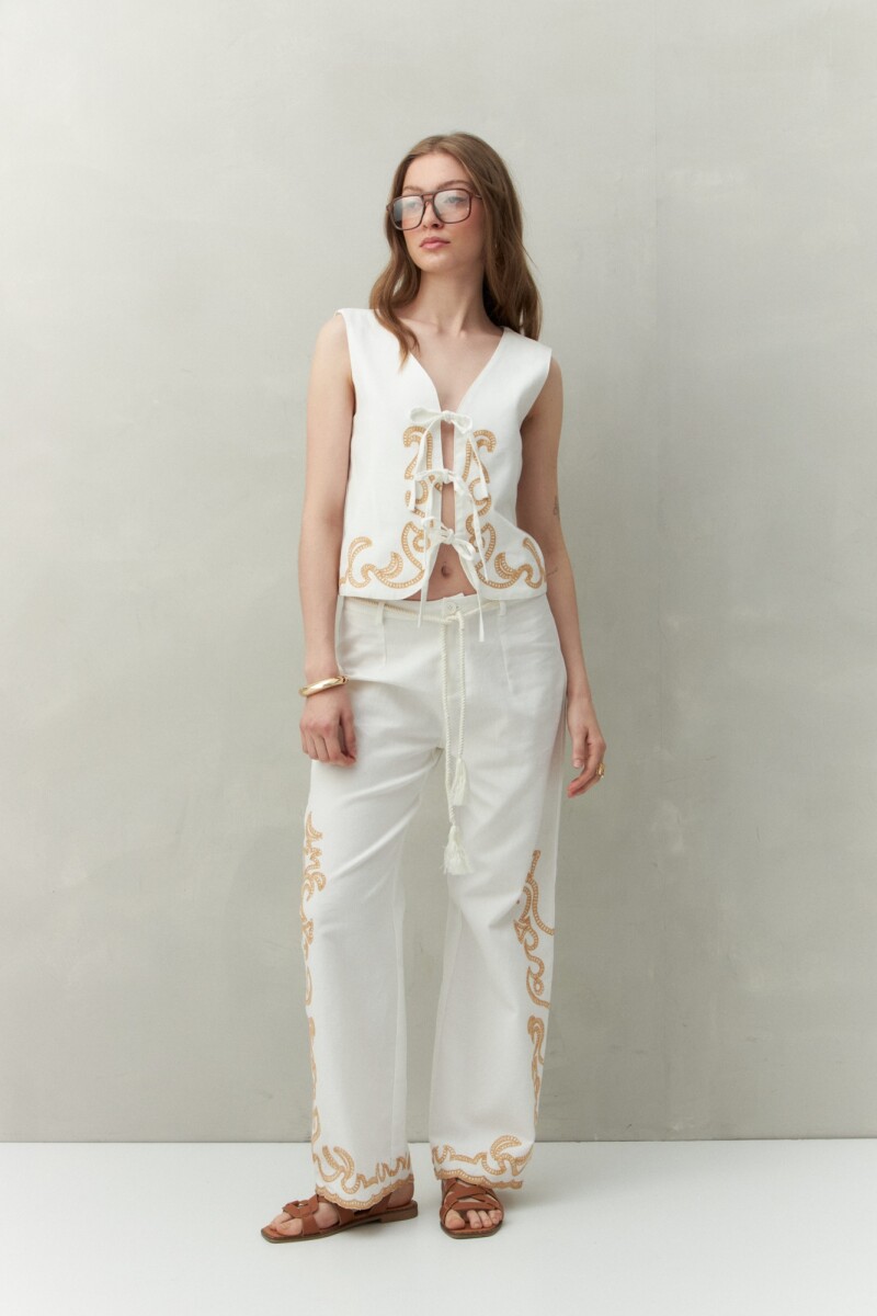 PANTALON BALIZAS BORDADO Crudo