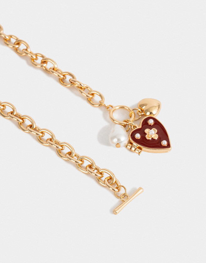 Collares Cortos Con corazón Collar Corto Con Relicario - Dorado