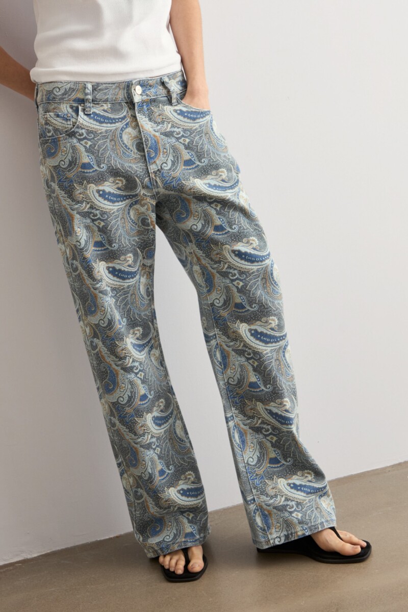 Jean recto Cher estampa paisley azul marino