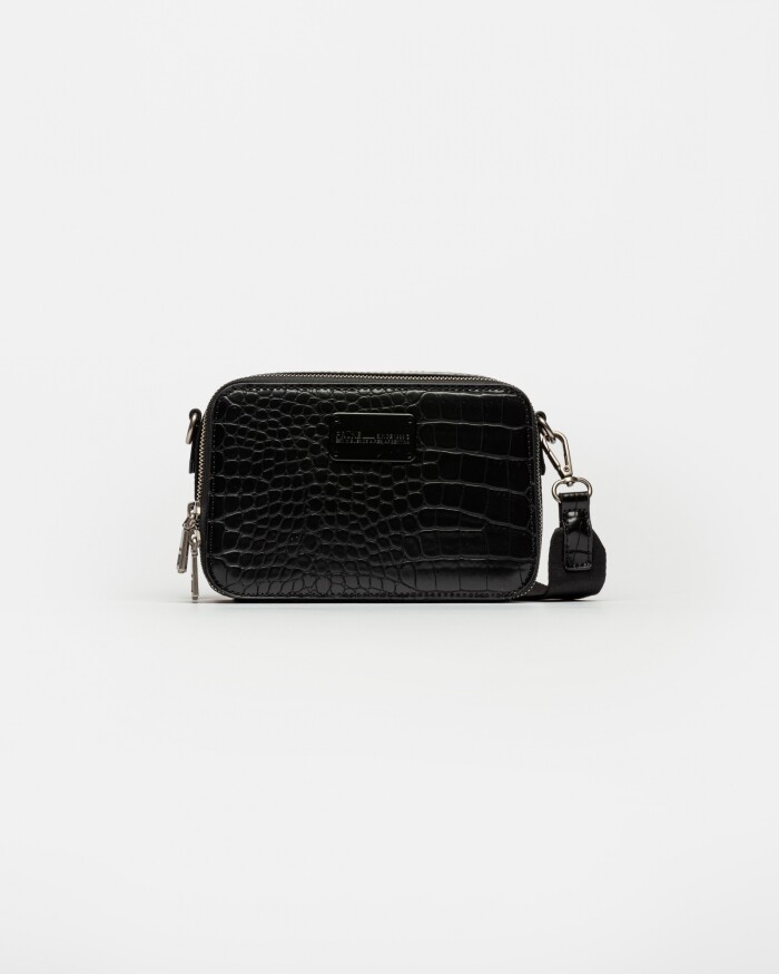 Bandolera New Penny en Efecto Cuero Croco Negro