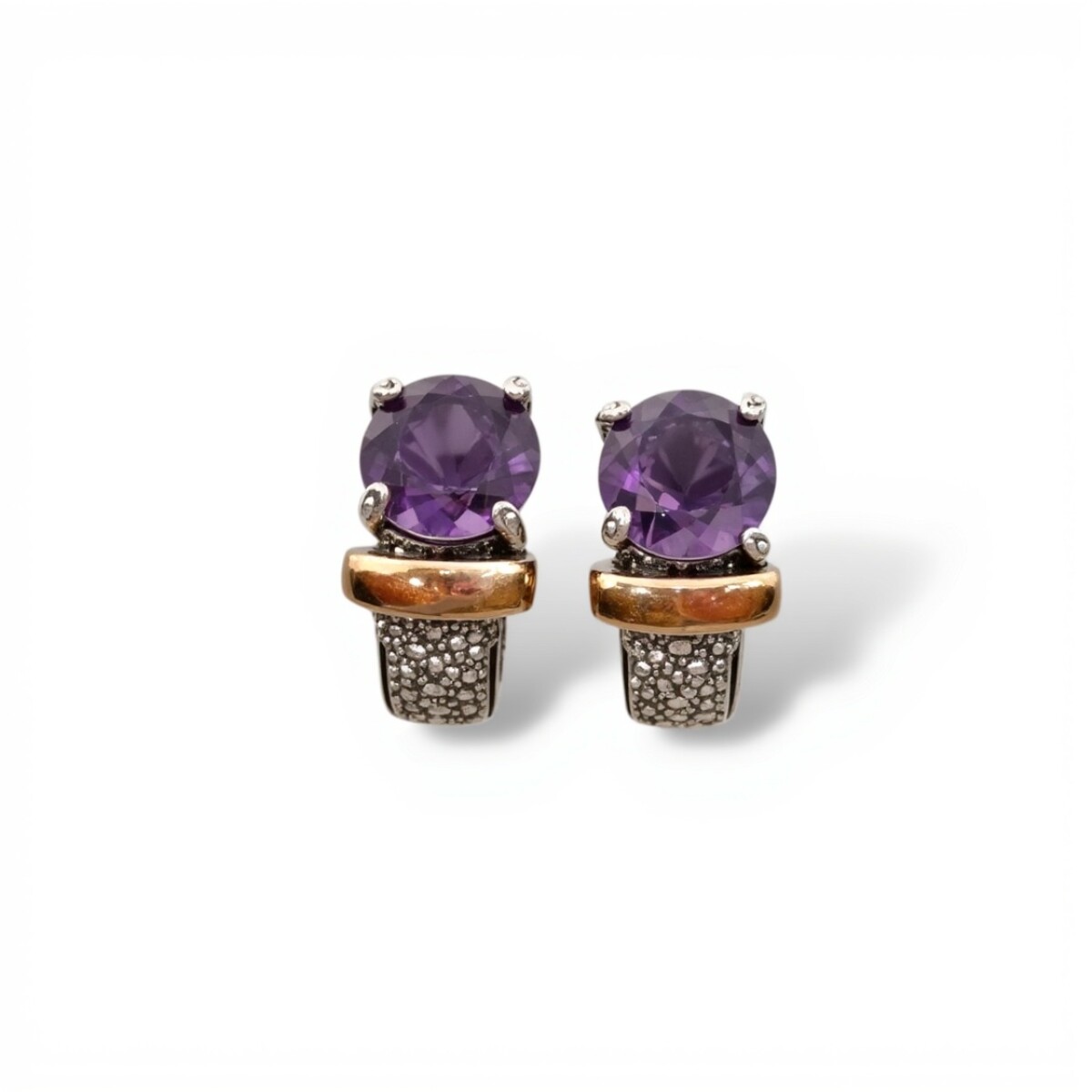Caravanas Vintage Amatista-Plata y oro-Amatista y Zirconia-CA5135 - conpiedra 