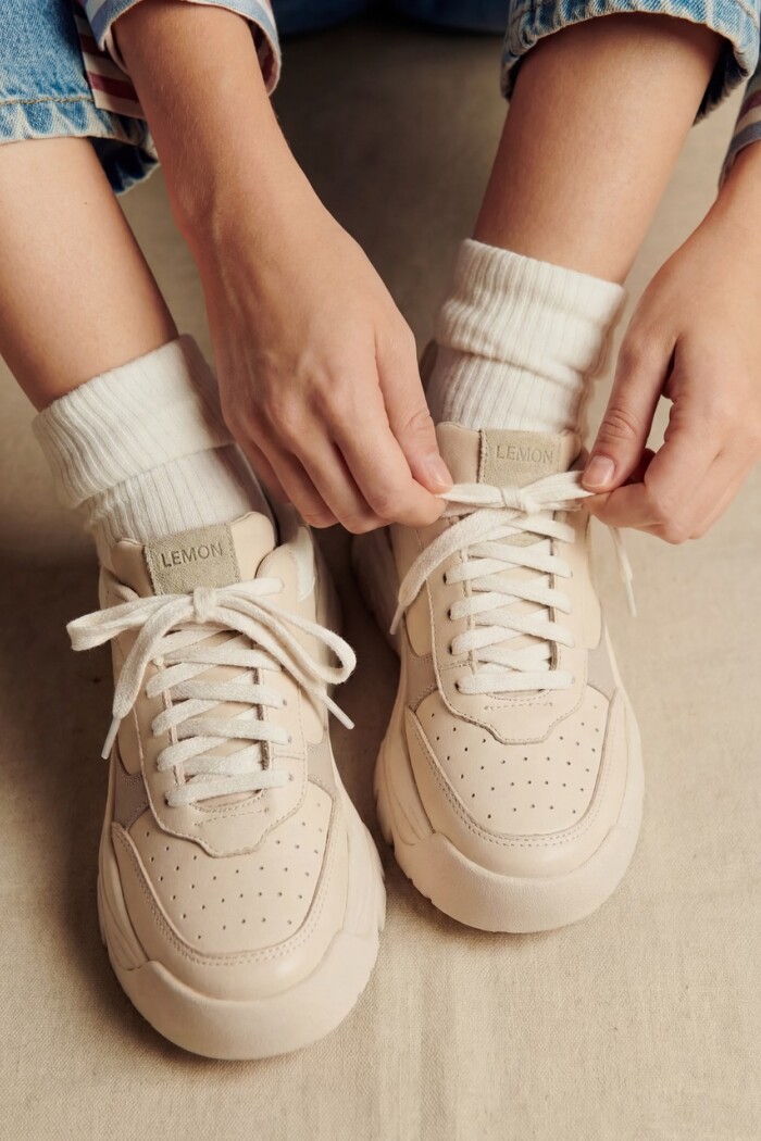 Zapatilla Cuero Combinada Nácar