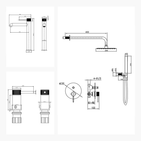 JUEGO DE GRIFERIA INCLUYE LAVATORIO ALTO,BIDET Y DUCHA EMBUTIDA 000