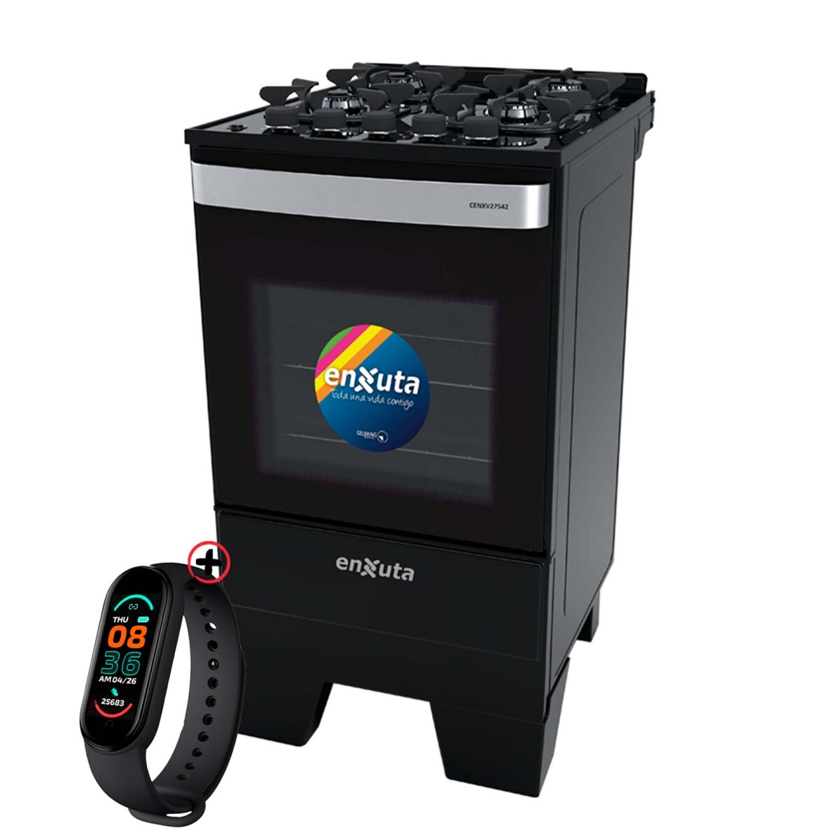 Cocina A Gas Enxuta Cenxv27542ng Mesada Vidrio + Smartwatch 