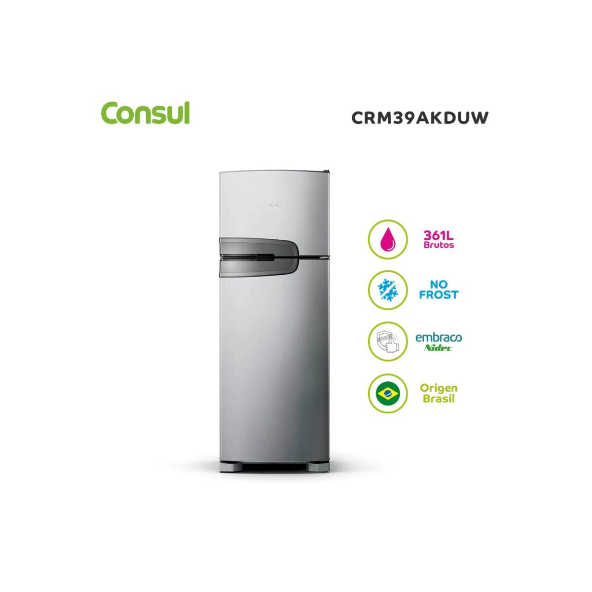 Refrigerador Consul 360 Litros Inox No Frost Crm39akduw 