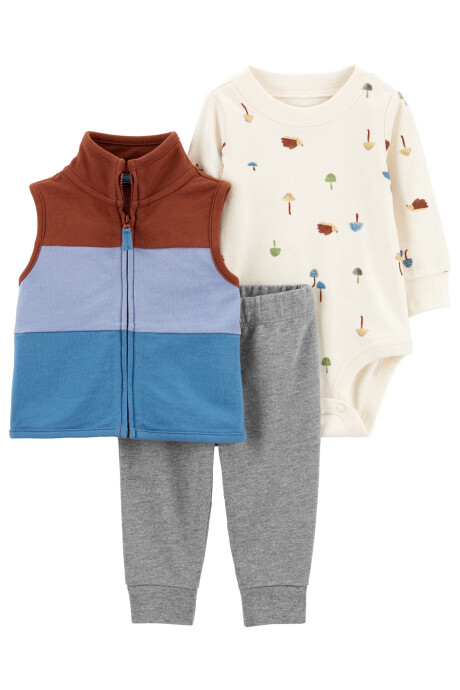 Set tres piezas chaleco, pantalón y body manga larga de algodón 0